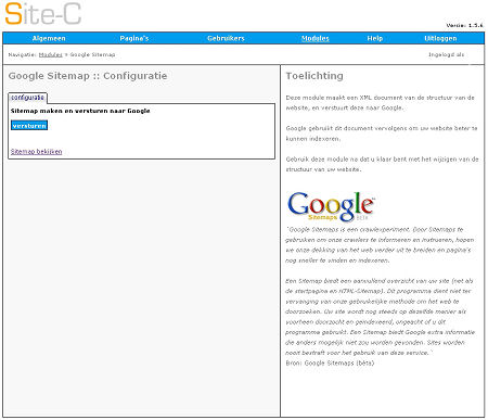 Een schermvoorbeeld van de Google Sitemap Module